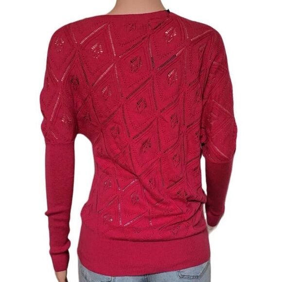 Spring los angeles long sleeve hot pink knitted solid crochet sweater top M - Picture 4 of 6